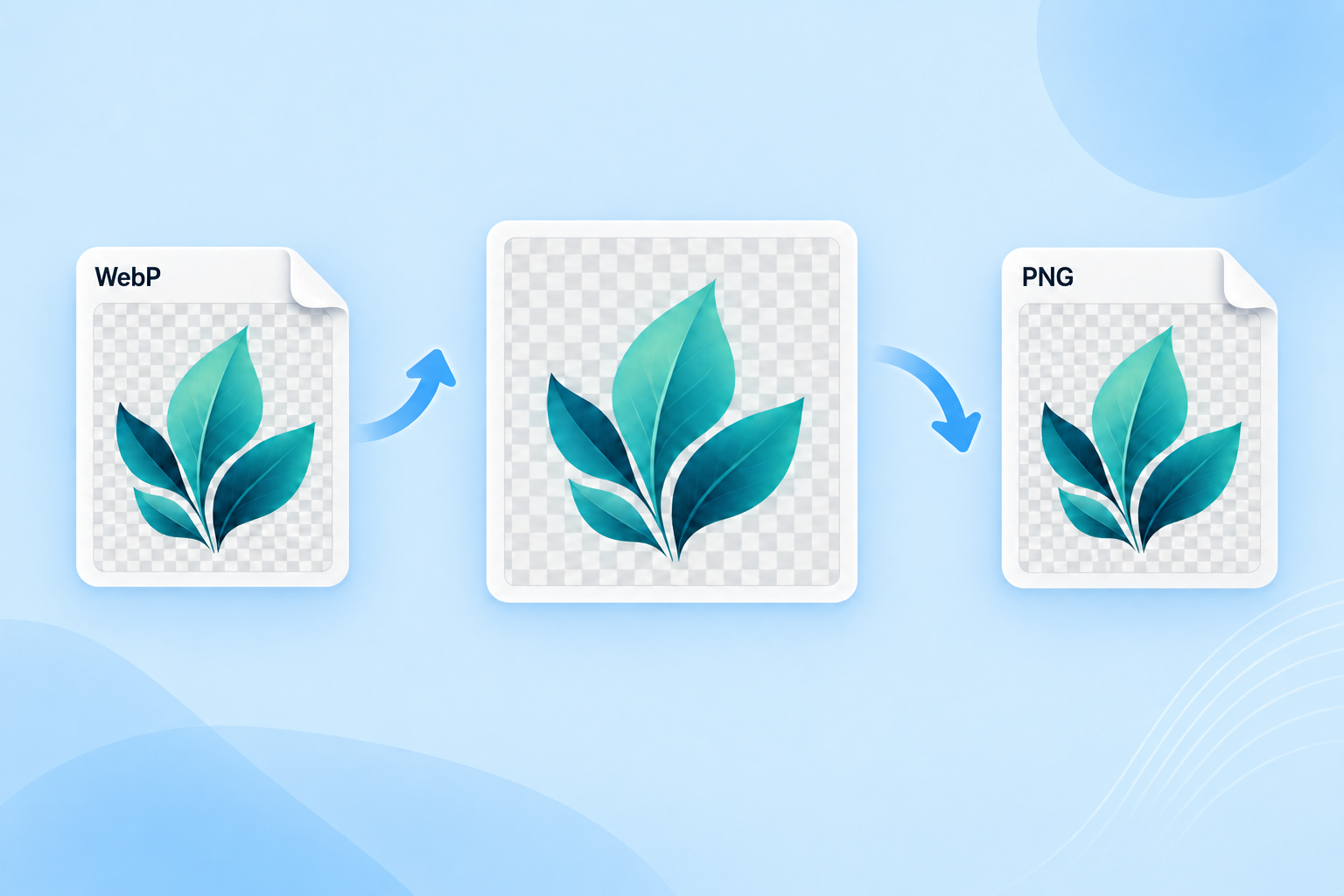Procedura per inserire un'immagine WebP trasparente (leaf) sulla tela e scaricarla in formato PNG
